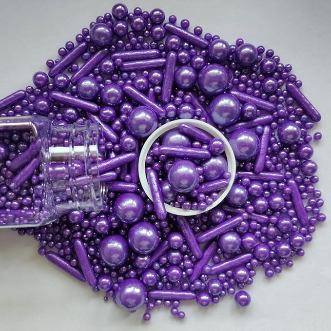 Edible Purple Pearl Sugar Sprinkles Candy Mix Size Baking Edible Cake Decorations Cupcake Toppers Cookie Decorating Wedding Party Valentine Halloween Christmas Supplies 100g/3.53oz