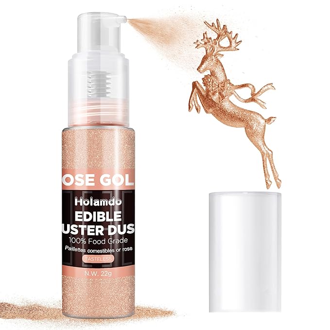 Edible Glitter Spray 22g (Rose Gold) - Metallic Food Coloring Powder, Food-Grade Glitter, Metallic Shimmer Edible Color Powder - for Beverages, Cocktail, Cake Decorating, Baking, Icing, Candy