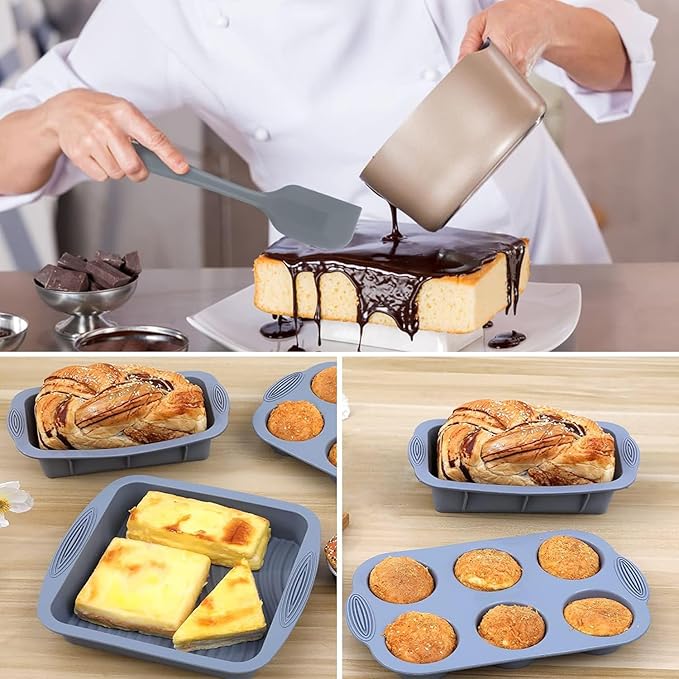 7in1 Nonstick Silicone Bakeware Set Silicone Cake Molds set Including Baking Pan, Cake Mold, Cake Pan, Toast Mold, Muffin Pan, and Cupcake Mold Silicone Brush Set