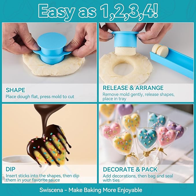 Cake Pop Mold Set,Heart & Round Cutter and Pusher,9-Inch Tray,3D Printed Cake Pop Molds Kit with 100 Bags,100 Sticks,100 Ties,Food-Grade PLA for Party/Wedding/Home Baking