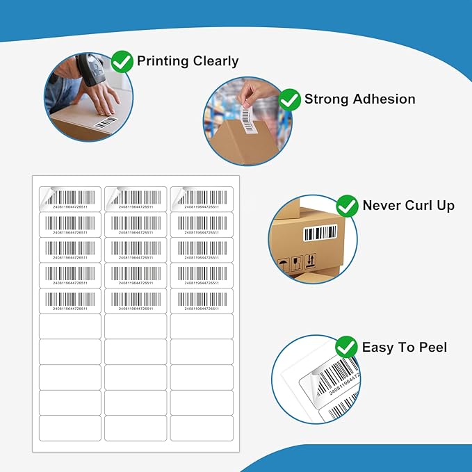 1" x 2-5/8" Blank Labels Address Mailing Shipping Address Labels, Laser/Inkjet Label Printer White Blank Mailing Labels, Permanent Adhesive (10 Sheets, 300 Labels) （HB-R030）