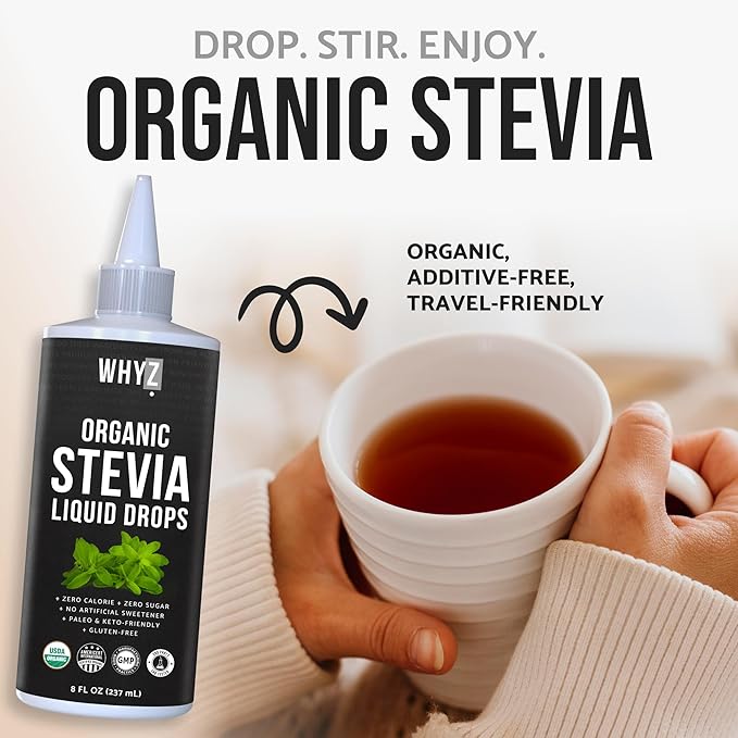Organic Stevia Liquid Drops Pure Liquid Stevia Extract, Zero Calorie Sweetener for Coffee, Tea & Baking Keto Friendly Sweetener Drops, 8 fl oz, 1,823 Servings