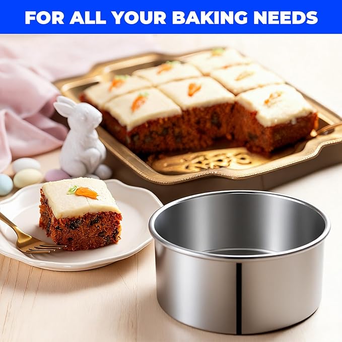 4 Pcs 4 Inch Cake Pan with Removable Bottom, 304 Stainless Steel Cake Pan Mini Round Easy Releasing Baking Pans for Birthdays, Weddings, Banquets, Parties, Christmas