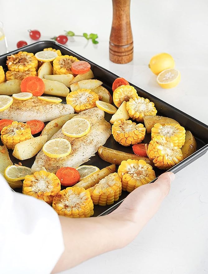 Thicken 1/4 Quarter Cookie Baking Sheet Pan 13.58 x 9.84Inch (Inner 12.8x9.06) Non-Stick Carbon Steel Bakeware 2 Pack