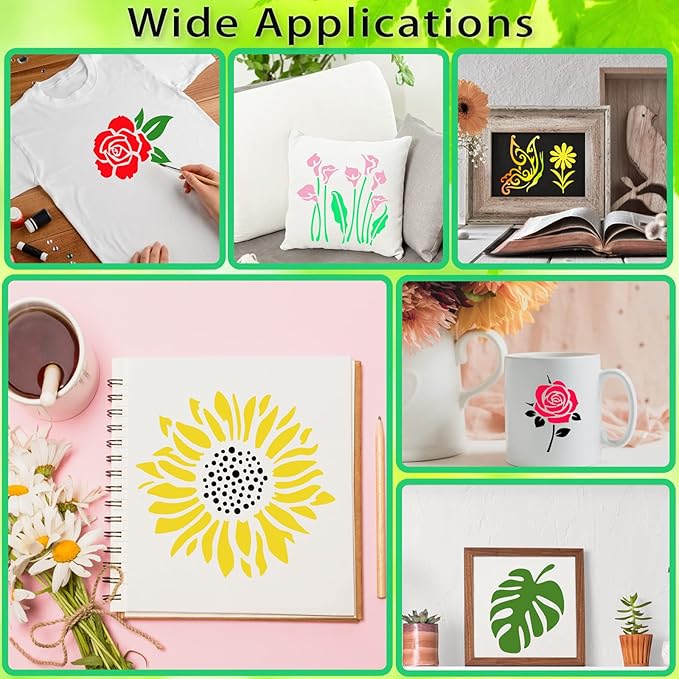 80 Pcs 4 x 4 Inch Stencils for Painting on Wood, Reusable Flower Butterfly Bird Bee Plastic Stencils DIY Craft Paint Template Set for Wall Home Decor