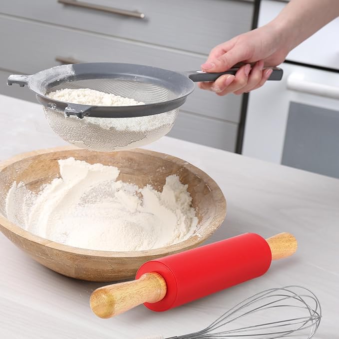 uxcell 4 Inch Silicone Rolling Pin, Small Dough Roller with Wood Handle for Pizza Pastry Fondant Kitchen, Pink