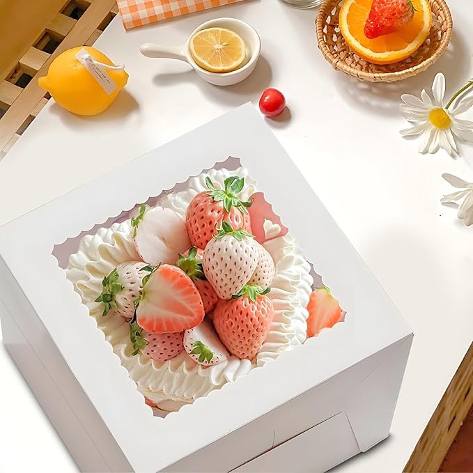7pcs Cake Boxes, 10x10x8 Inch Cake Box With Viewing Window and Cake Board and Stickers, Tall Cake Box, Suitable for Birthday, Party, Wedding, Banquet