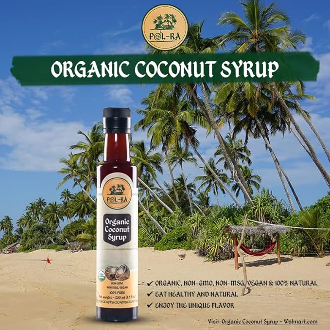 P L-RA Organic Pure Coconut Syrup for Waffles, Pancakes, Coffee & Desserts - Creamy Tropical Flavored - Natural Flavor Drink Mix - Gluten Free - Soy & Sodium Free - Kosher - 8.5 oz - Pack of 1