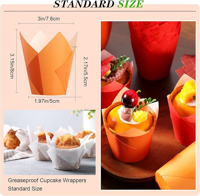 500 Pcs Fall Tulip Cupcake Liners Thanksgiving Muffin Baking Liners Holders Grease Proof Cake Liner Cupcake Wrappers for Autumn Thanksgiving Birthday Party