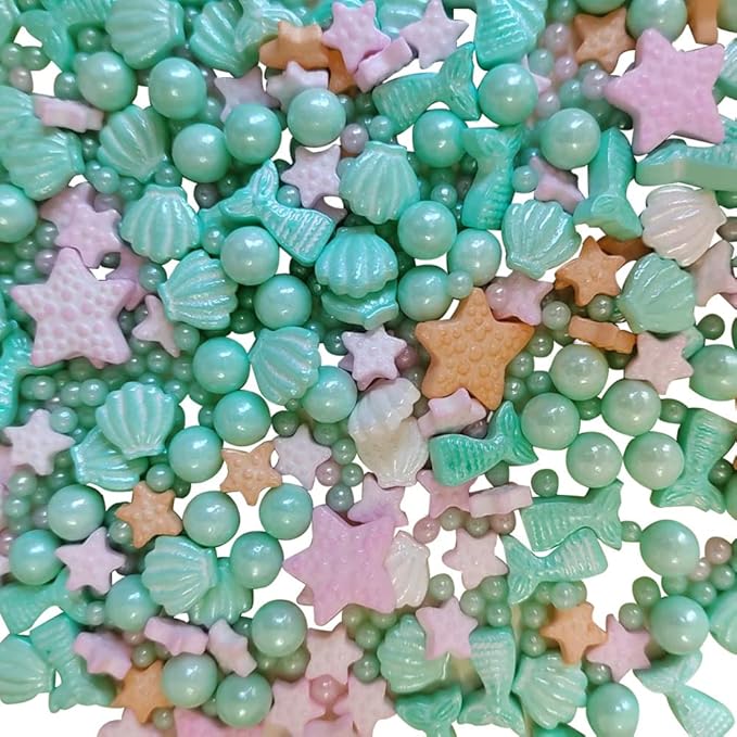 Homankit Mermaid Sprinkle Sweets Sprinkles for Baking Dessert Cupcake Cake Topper Starfish Shell Pearl Mermaid Candy Mix 3.53 Ounces Green
