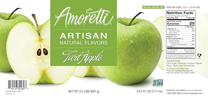 Amoretti - Natural Tart Apple Artisan Flavor Paste, 8 oz, Perfect For Ice Cream, Beverages, Cakes, and more, Preservative Free, Vegan, Gluten Free, No Artificial Sweeteners, Highly Concentrated