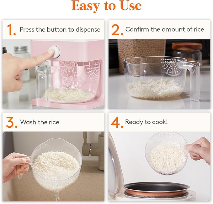 Lifewit Rice Dispenser 25 Lbs(11.3kg), Rice Storage Container Sealed Moisture Proof with Measuring Cup for Kitchen Pantry Household, BPA-Free, Pink
