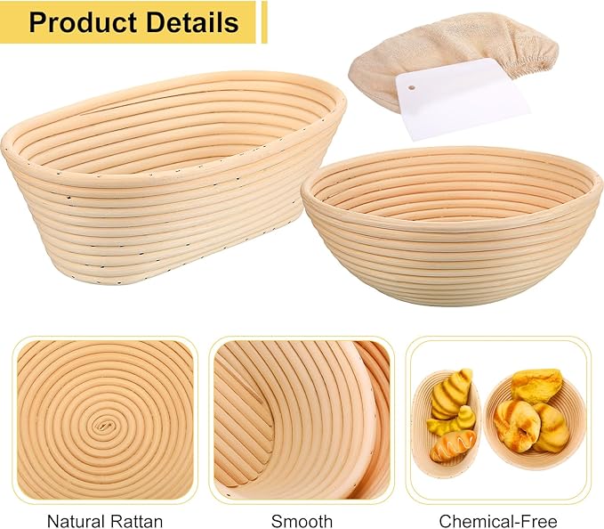 Geetery Set of 12 Proofing Basket, 10 Inch Round Oval Cane Bread Proofing Baskets with Sourdough Bread Baking Supplies, Making Kit for Dough Baking
