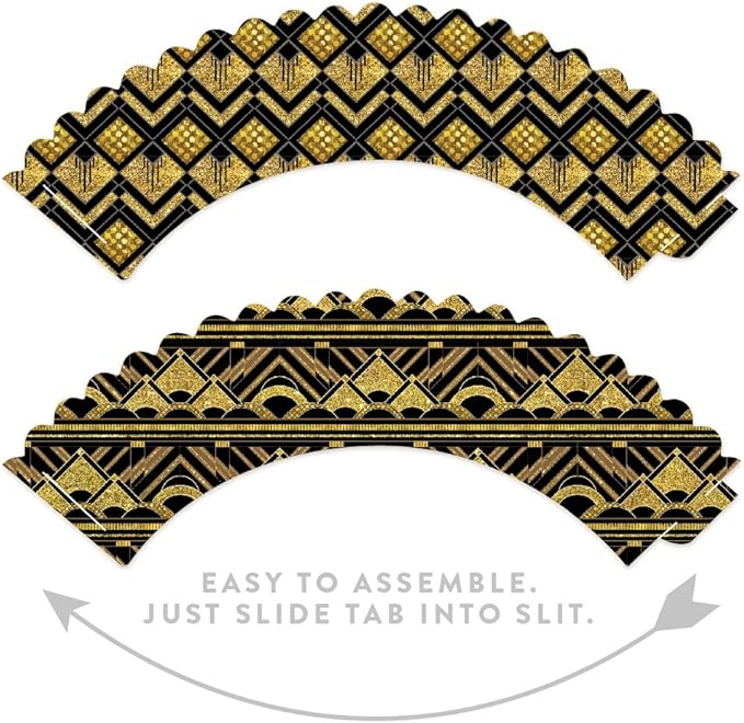 Andaz Press Party Cupcake Wrapper Decorations, Art Deco Black and Gold, 24-Pack, Theme Colored Bulk Cake Supplies