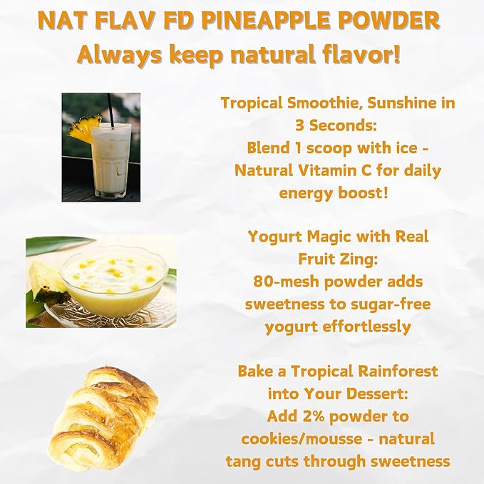 NAT FLAV Freeze Dried Pineapple Powder – 100% Natural, No Added Sugar, No Preservatives | 10.5oz | Pure Tropical Flavor for Smoothies, Baking & More | Non-GMO & Vegan Friendly