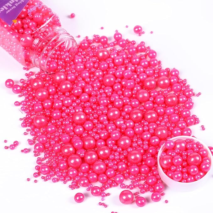 Cobakey Pink Sprinkles for Cake Decorations 3.52 ounce Edible Pearl Sprinkles for Cupcake Toppers Wedding Party Valentines Halloween Christmas Holiday Supplies