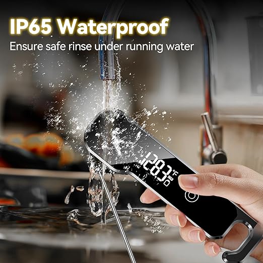 Meat Thermometer Digital with Backlight Large Display, IP67 Waterproof Instant Read Food Thermometer for Cooking, Candy, Kitchen, BBQ, Essential Kitchen Accessories with Compact Foldable Design