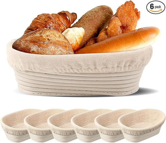 6 Pack Banneton Proofing Basket Set, 10 Inch Oval Sourdough Bread Proofing Baskets with Liners, Dough Rising Bowls for Professional & Home Bakers, Bread Making Tools & Baking Supplies