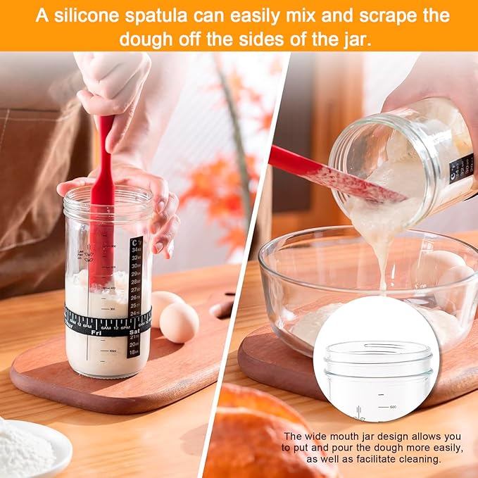 Sourdough Starter Kit,Sourdough Bread Baking Supplies with 24oz Glass Sour Dough Starter Jars and Mixing Bowl,Baking Accessories,Sour Doughs Tools,Bakings Mat Dough Scraper, Lid & More