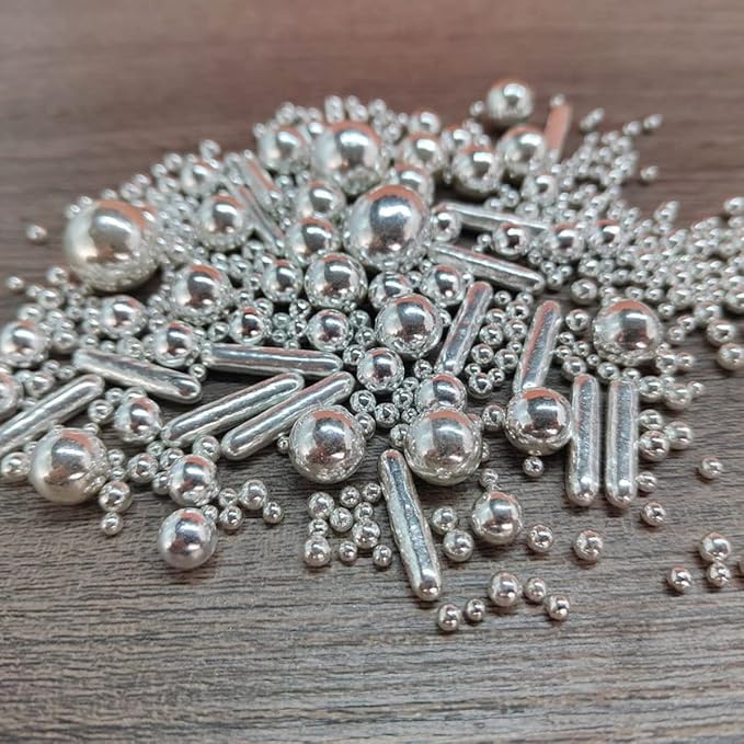 Edible Silver Pearl Sugar Sprinkles Candy Mix Size Baking Edible Cake Decorations Cupcake Toppers Cookie Decorating Wedding Party Valentine Halloween Christmas Supplies 85g/3oz
