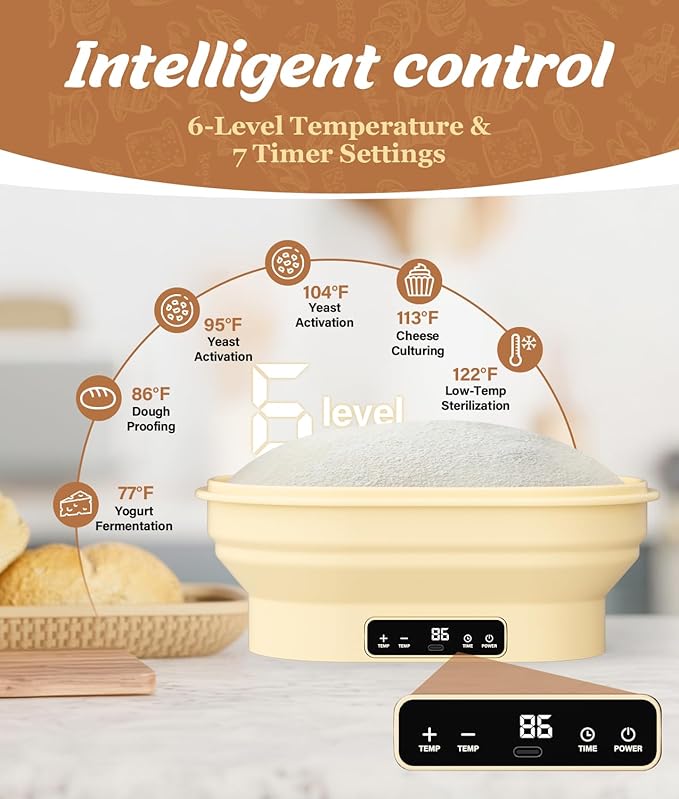 HK Electric Sourdough Starter Kit with 6-Temp Control & Timer, 11" Foldable Sourdough Bread Baking Supplies & Dough Warmer, Complete Banneton Bread Proofing Basket Set for Artisan Home Bakers