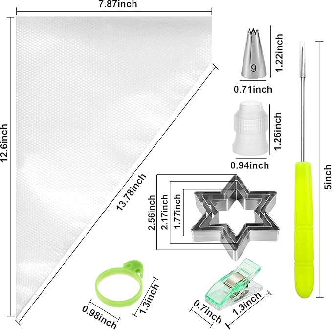 120Pcs Tipless Piping Bags, 100Pcs 12inch Disposable Pastry Bags for Royal Icing Cookies Decorating - Icing Frosting Bags and Tips Set with 10 Bags Ties, 3 Cookie Cutters & 2 Scriber Needle