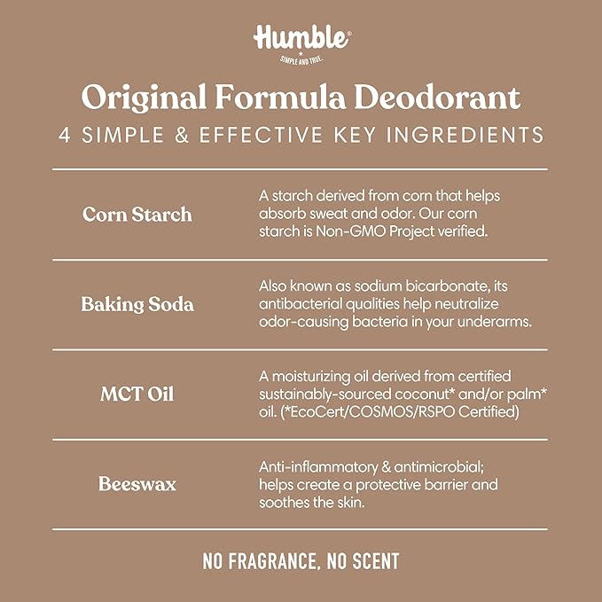 HUMBLE BRANDS Original Formula Aluminum-free Deodorant. Long Lasting Odor Control with Baking Soda and Essential Oils, Assorted, 3-Pack