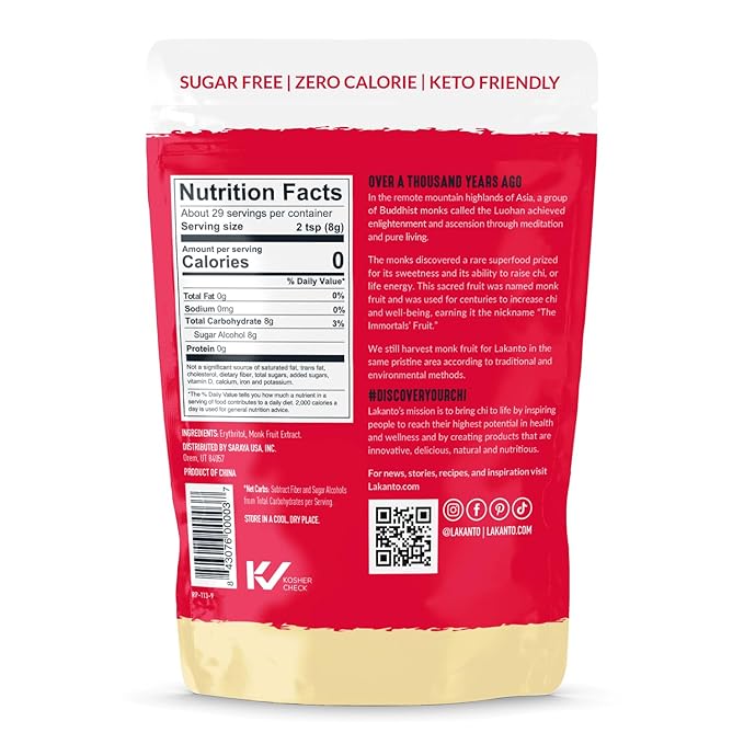 Lakanto Golden Monk Fruit Sweetener With Erythritol, Raw Cane Sugar Substitute From Monk Fruit Extract, Raw Sugar Replacement for Baking, Coffee & Tea, Gluten Free, Low Carb, Non GMO, Keto, 8.29 OZ