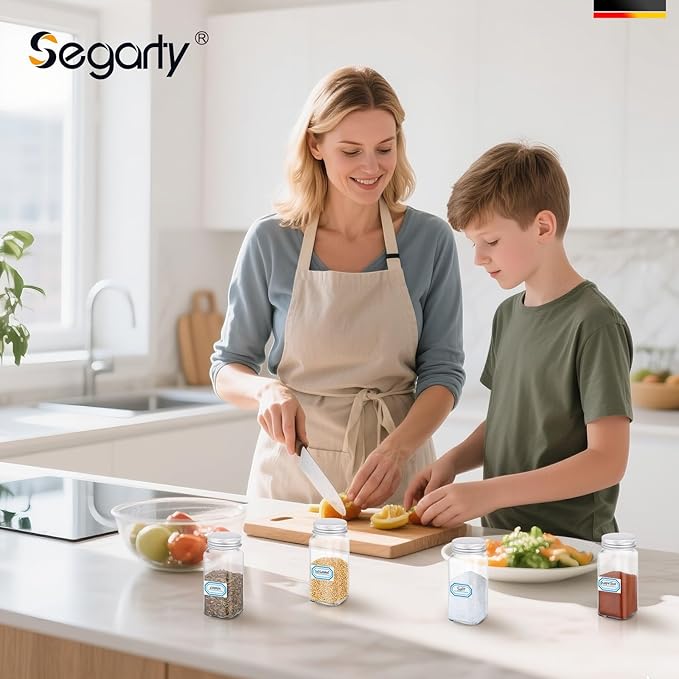 Segarty 4oz Spice Jars with Silver Aluminum Lid, 2PCS 120ml Square Spices Bottles for Seasonings Cereals Storage, Empty Glass Seasoning Container Set, Salt and Pepper Organizer with 7 Stickers 1 Brush