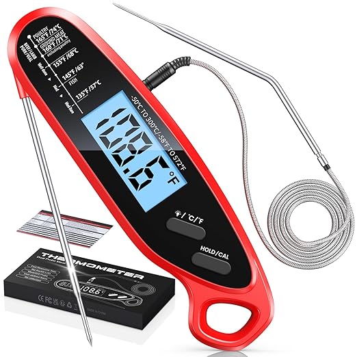 Instant Read Meat Thermometer Digital for Cooking & Grilling with Dual Probe, Kitchen Food Thermometer for Turkey Grill Smoker BBQ Oven Candy Oil Fry, Christmas Gifts Stocking Stuffers for Men