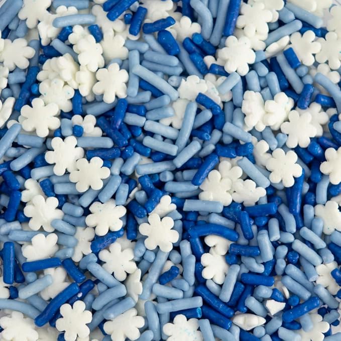 Cake Mate Frozen Christmas Snowflakes Dessert Sprinkles, Blue and White, Easy Pour Lid - Edible Cake Decorating and Baking Sprinkles for Cookies, Cupcakes, and Ice Cream Toppings - 26oz (fusion)