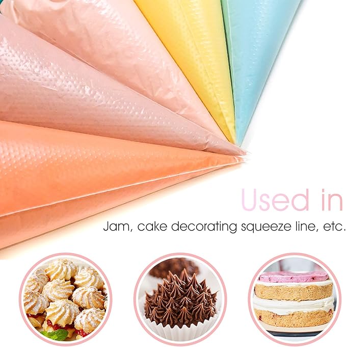 RoseFlower 100 Pcs Piping Bags Disposable, 20 Inch [Extra Thick] Pastry Icing Bag, Heavy Duty Anti Burst Cake Decorating Piping Bagfor Cake, Cream Frosting, Cookie Decorating, Making Noodle