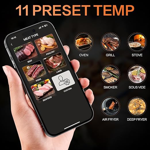 Wireless Meat Thermometer for Grilling and Smoking, eboboin Grill Thermometer Smart with 165 Ft Range for Cooking, BBQ, Oven, Smoker, Air Fryer, Stove, Rotisserie, Sous Vide at Home Kitchen Outdoor