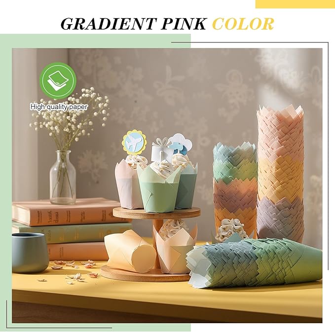 Havawish 500 pcs Tulip Cupcake Liners, Party CupCake Baking Liners Greaseproof Wrappers Muffin Liner Holders for Wedding Birthday Baby Shower Holiday Party Baking Cups(Morandi Colors,Standard Size)