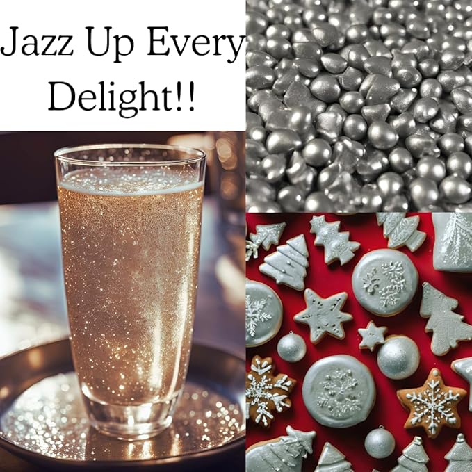 Dazzle Dust Edible Glitter Powder Sprinkles for Cake Decorating, Drinks, Cookie, Icing, Dessert Decorations, Sparkly Luster, Food-Grade, Vegan, Gluten Free, Kosher, Bulk 15g, Silver