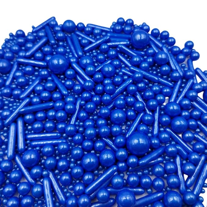 Edible Royal Blue Pearl Sugar Sprinkles Candy Mix Size Baking Edible Cake Decorations Cupcake Toppers Cookie Decorating Wedding Party Valentine Halloween Christmas Supplies 100g/3.53oz