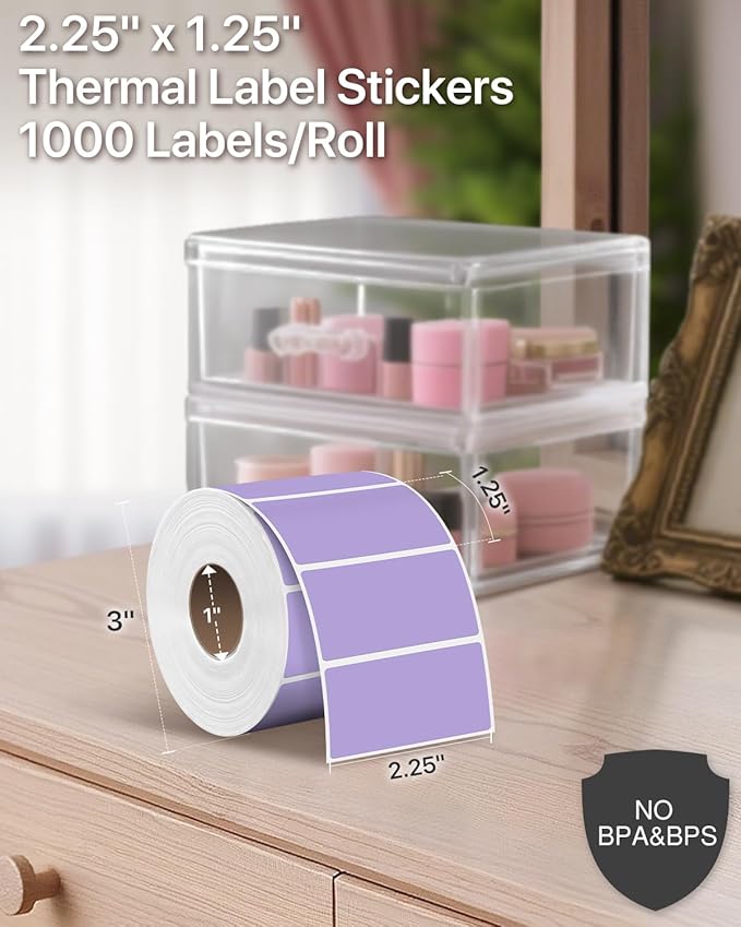 iEager 2.25x1.25 Inch Thermal Labels, Purple Durable Thermal Printer Stickers, Self-Adhesive Rectangle Shipping Label Printer Sticker for Barcode, Name, Address, 1000 Labels/Roll