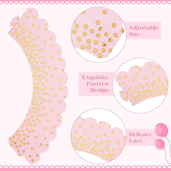 Zhehao 60 Pcs Gold Polka Dots Cupcake Wrappers Adjustable Graduation Cupcake Liners Paper Baking Cups Disposable Muffin Liners Holders for Birthday Baby Shower Wedding Party Supplies(Light Pink)