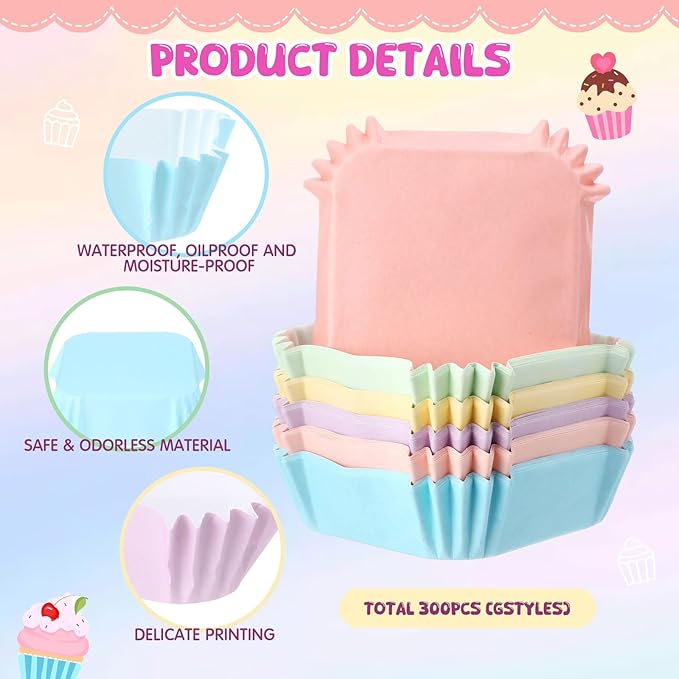 LemonRoad 300pcs Coated Paper Cupcake Liners for Baking Colorful Greaseproof Baking Cup for Muffin Dessert Candy Biscuit Cookies Brownie Wedding Birthday Party Baby Shower(Colorful,Square)