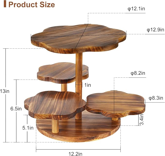 4 Tier Flower Shape Cupcake Stand,Wood Cupcake Tower Stand for 24 Cupcakes,Cupcake Holder Tiered Tray Stand,Cake and Cupcake Stand Combo Perfect for Wedding/Tea Party/Baby Shower Birthday