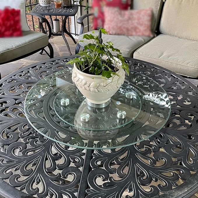 36" Glass Lazy Susan for Dining Table with 6 Rotating Wheels Table Top Centerpiece Kitchen Turntable Large Round Silent & Smooth Spin (Φ 36 Inch)