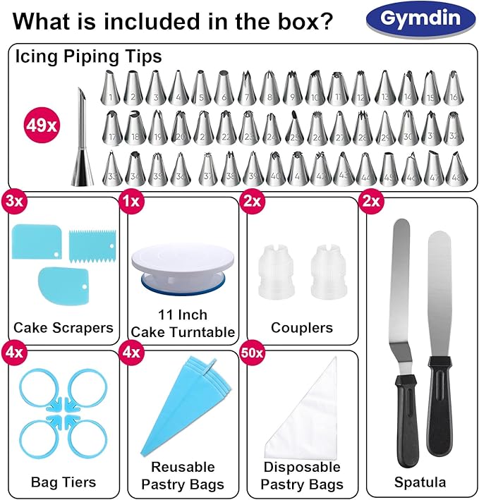 222 PCS Cake Decorating Kit - Includes Cake Turntable, Leveler, Piping Bags and Tips Set, 2 Frosting Spatulas, 3 Scrapers, 100 Cupcake Liners, Booklet and more Decorating Supplies