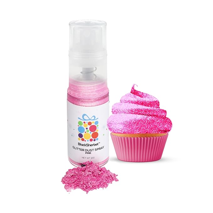 Blacksherbet Edible Glitter Spray, (10g) | 100% Edible | Cakes, Cupcakes, Cocktails, Edible Drink Glitter, Chocolate. Food Grade Glitter & Dusts. Kosher (Pink)