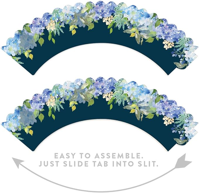 Andaz Press Party Cupcake Wrapper Decorations, Baby Blue Hydrangeas on Navy Blue, 24-Pack, For Girls 1st Birthday Baby Bridal Shower Tea Party Themed Decorations
