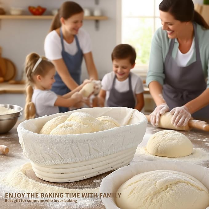 Banneton Basket Set of 2-9 Inch Oval & Round Proofing Baskets with Liners for Sourdough Bread Baking