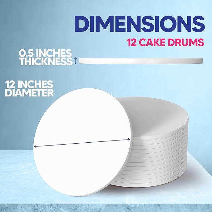 RICCLE Cake Boards - 12 Inch Cake Drums - Smooth-Edged Pack of 12 Cake Drum - Sturdy Cake Boards 12 Inch Round - Bend Resistant Multi-Layered Cake Base for Minimalist Displays