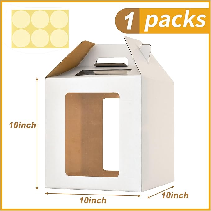 10x10x10 Inch Tall Cake Boxes with windows,8in 10in Tall Cake Carrier, Layer Cake Box,Large Tiered Cake Box,Durable White Bakery Box,Large cake box(1pack)