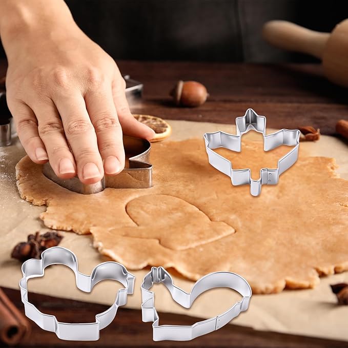 12 Pcs Fall Thanksgiving Cookie Cutter Set Stainless Steel Fall Leaves Cookie Cutter Set Pumpkin Maple Leaves Corn Shaped Baking Pie Crust Mold for Thanksgiving Autumn Harvest Party