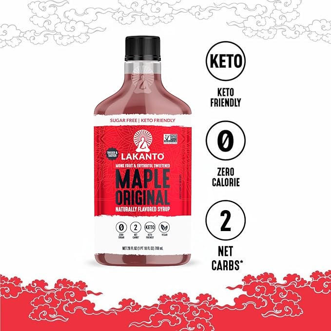 Lakanto Sugar Free Maple Syrup - Monk Fruit Sweetener, Keto Diet Friendly, Vegan, 1g Net Carbs, Pancakes, Waffles, Oatmeal, Coffee, Tea, Granola, Frosting, Marinade, Dressing (13 fl oz - Pack of 2)