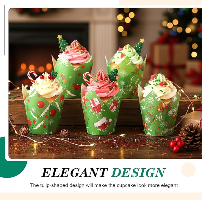 500 Counts Christmas Tulip Cupcake Liners Birthday Party Muffin Cupcake Baking Liners Grease Proof Cake Liner Holders for Fall Christmas Halloween Birthday Party